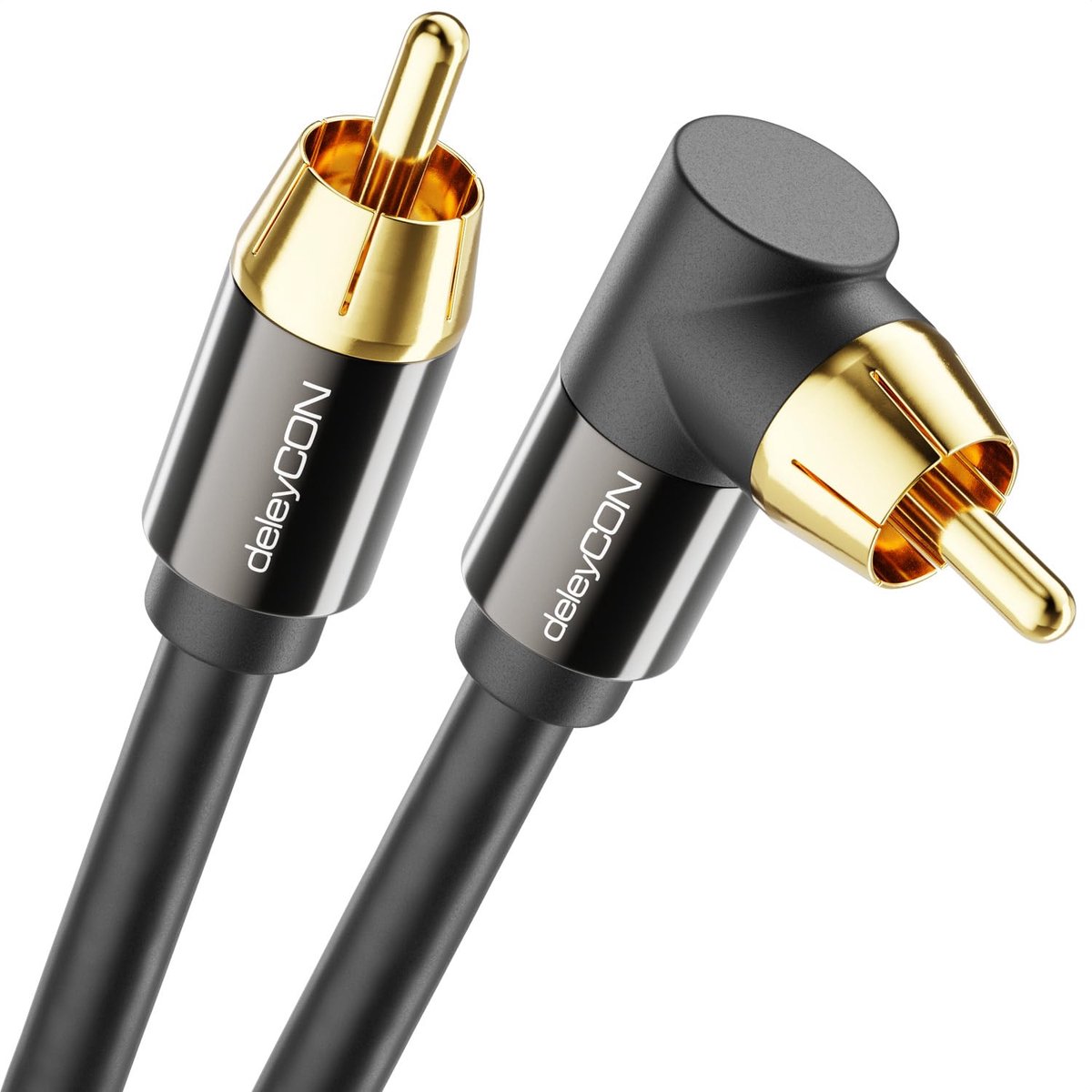 SnelShoppen - 10m Subwoofer Kabel - RCA Cinch Coaxiaal Kabel met 90° Hoekplug - Voor Subwoofers, AV Ontvangers, HiFi Versterkers, Soundbars, Actieve L