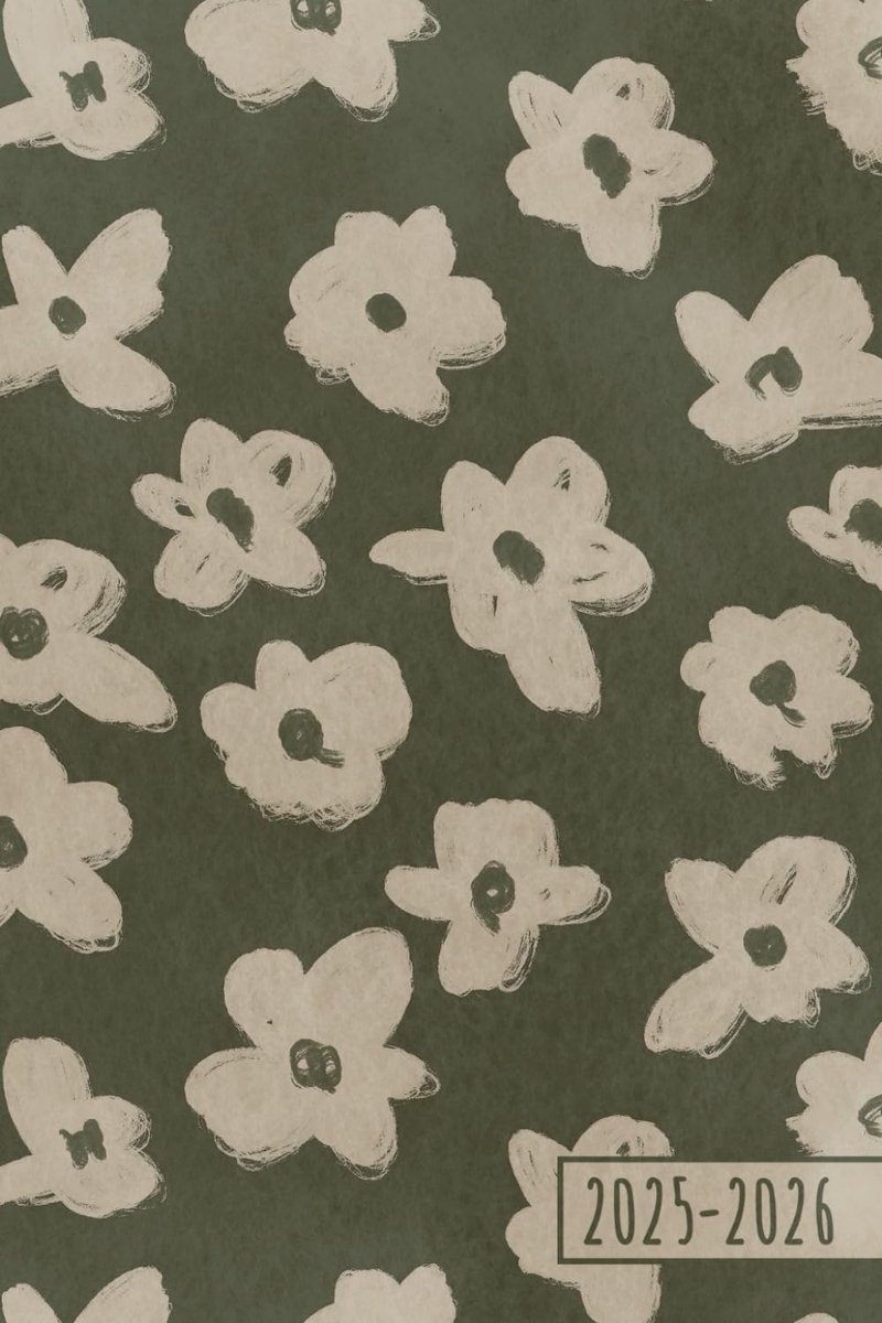 SnelShoppen - Agenda 2025 2026 Fleurs Vert Kaki | Semainier A6 | Weekplanning op 2 pagina's | 10x15 cm | Verticale indeling | Perfect voor vrouwen en