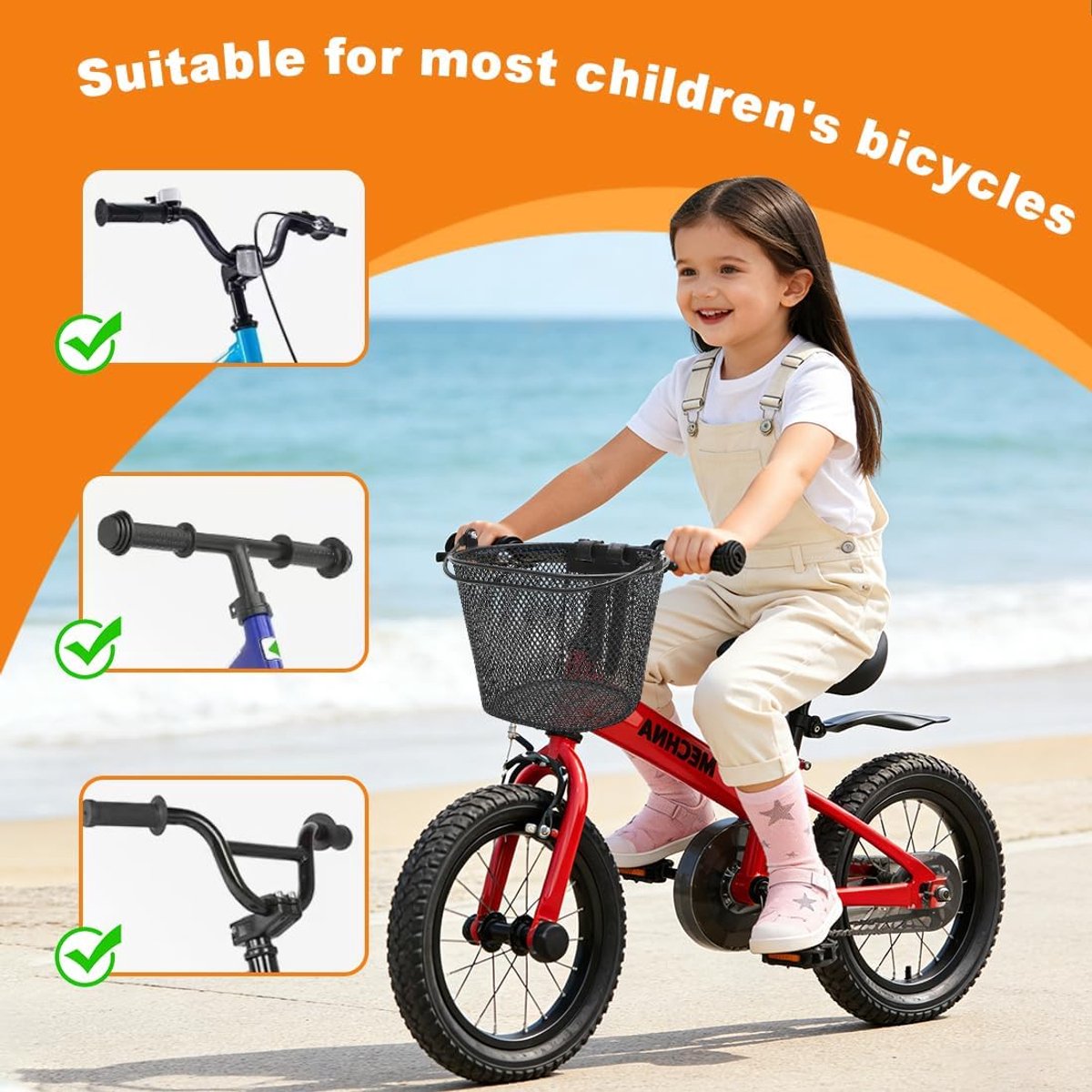 SnelShoppen - LOMUG Kinderfietsmand - Metalen Fietstas voor Kinderen - Verwijderbare Handvatmand - Eenvoudige Bevestiging - Perfecte Cadeau voor Meisj