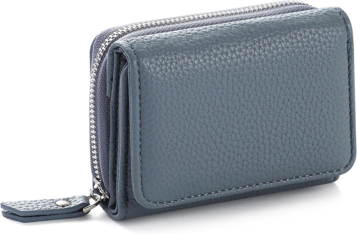 Thijox - Dames Portemonnee Klein Leer met Rits en Muntvak - Denimblauw - Kaartvakken voor Feest, Dagelijks Gebruik en Uitgaan