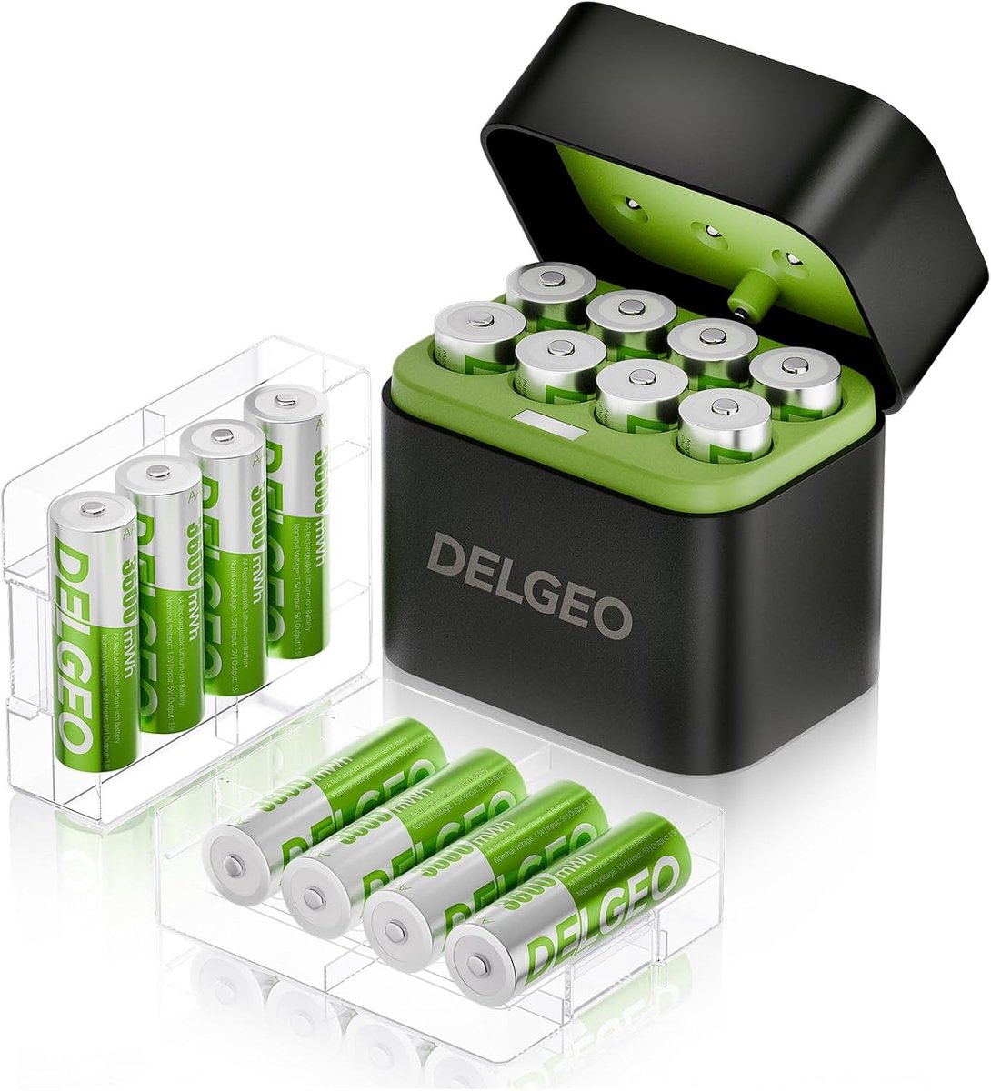 SnelShoppen - Oplaadbare Lithium AA Batterijen 16 Stuks met Oplader, 3600mAh Hoge Capaciteit 1.5V Lange Duurzaamheid, Ideaal voor Xbox Controller, Cam