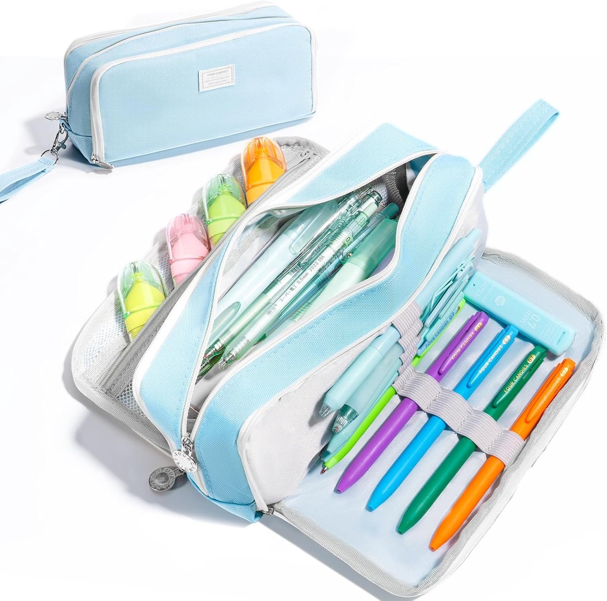 SnelShoppen - Grote Pennenhouder met 3 Compartimenten, Schattige Organiser voor Stiften, Make-up Tas, Blauw, 2000ml Capaciteit, Ideaal voor Kantoor, S