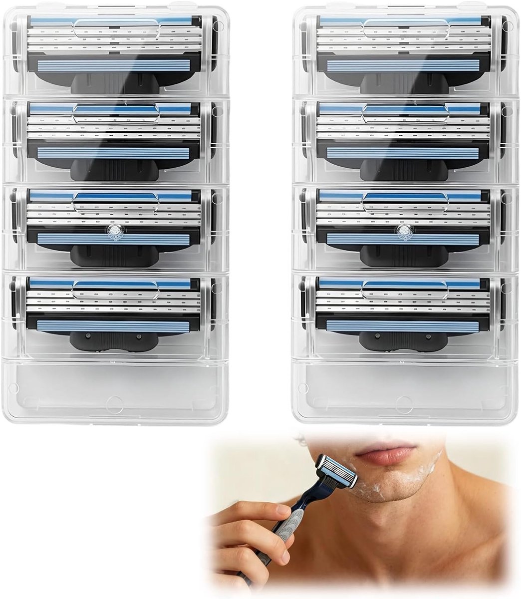 SnelShoppen - Pack van 8 Vervangende Scheermesjes voor Mannen, Hoogwaardige Razor Blades voor Baard- en Lichaamshaarverzorging, RVS Set voor Barber en