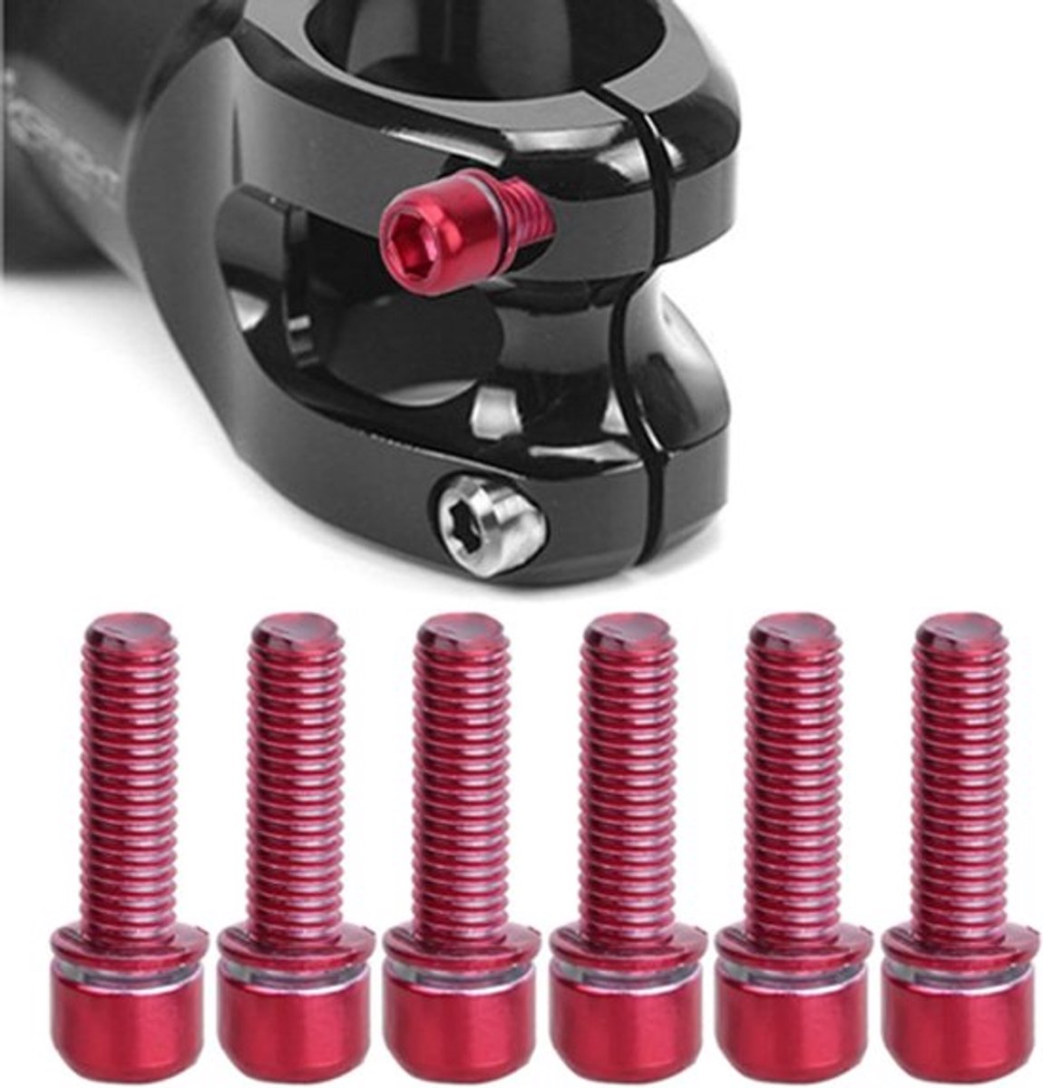 Fiets stuurbouten 6 stuks M5 x 18 mm voor mountainbikes en racefietsen met afstandhouder.