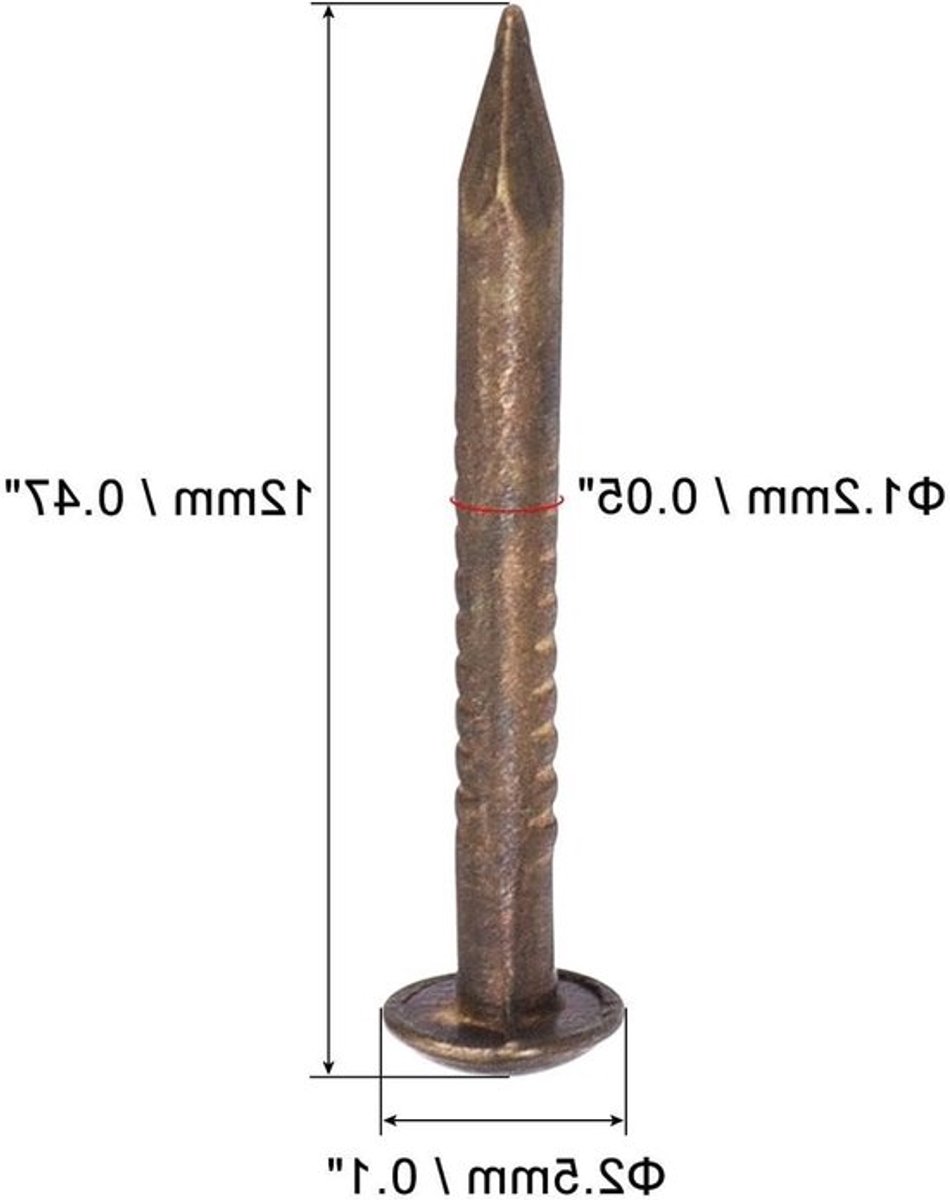 50 Stuks Messing Spijkers en Pins Assortiment, 1.2mm x 12mm, Wandspijkers voor Houtbewerking, Paneelspijkers voor Foto's, Lijsten en Meubels, Bouwprojecten