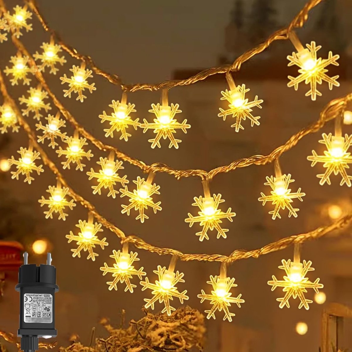 Buitenverlichting met 100 LED Sneeuwvlokken - 15 m, 8 Modi, Timer en Waterdicht voor Kerst, Tuin en Binnendecoratie, Warm Wit