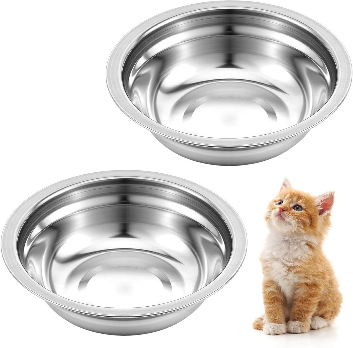 Set van 2 RVS Katten- en Hondenkommen van 13 cm - Plat Voer- en Waterbakje voor Kleine en Middelgrote Huisdieren