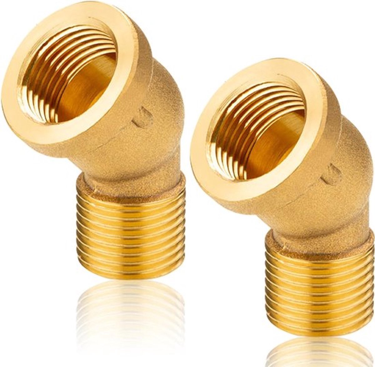 2 messing bogen 45 graden 1/2" DN15 schroefdraadfitting hoek 45° sanitair aansluitstukken