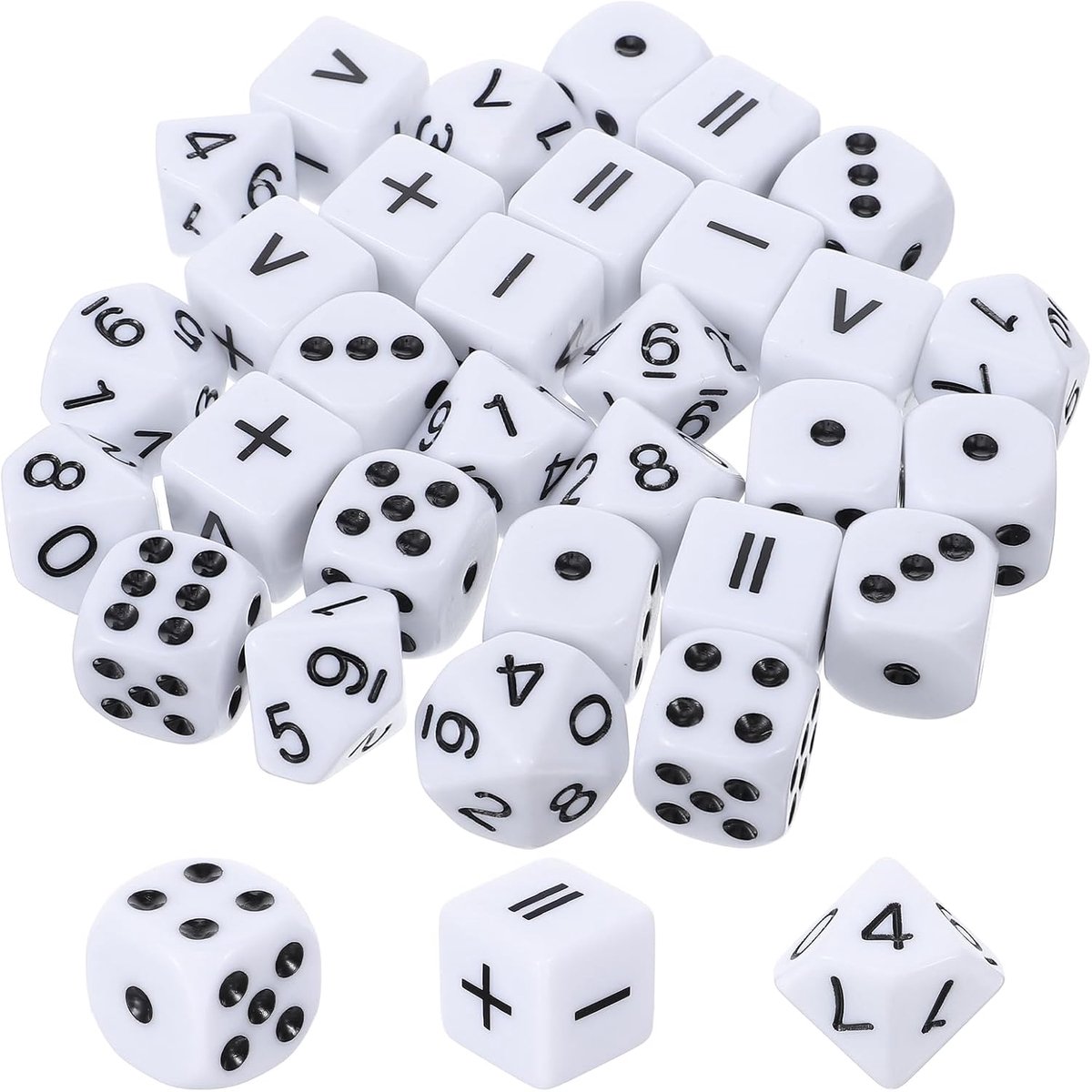 SnelShoppen - 30-delige Wiskunde Dobbelstenen Set - Inclusief 10 Hexagonale Dobbelstenen, 10 Rekenkundige Dobbelstenen en 10 Tien Pagina's Dobbelstene