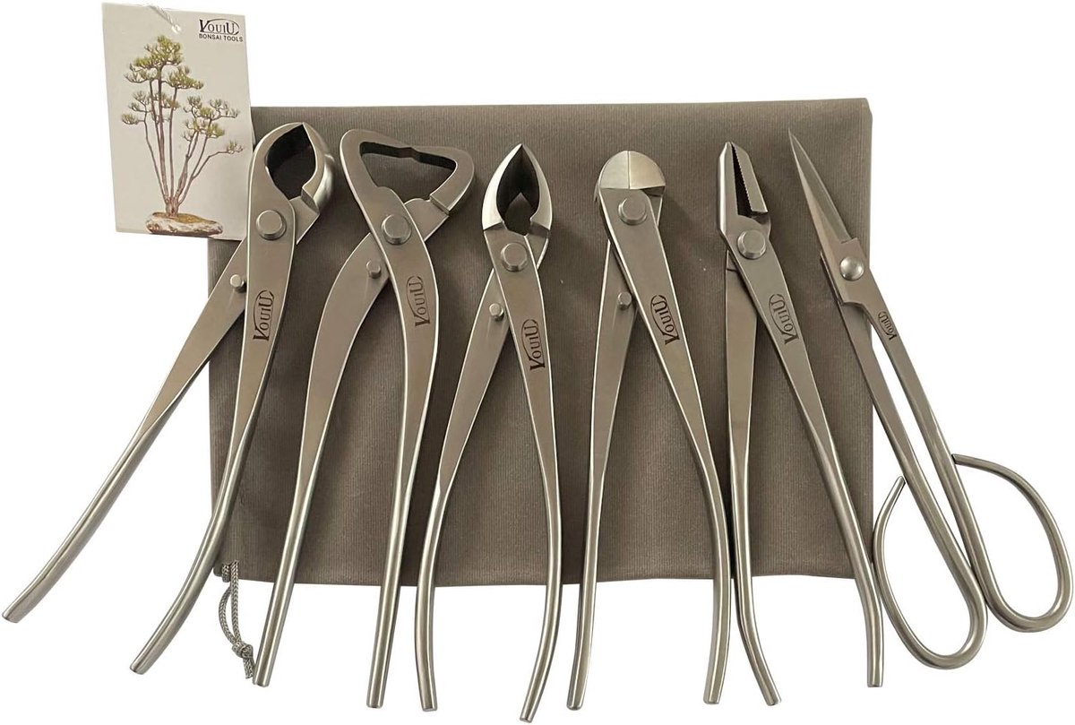 SnelShoppen - 6-delige Bonsai Gereedschapsset - Knob Cutter, Trunk Splitter, Concave Cutter, Wire Cutter, Jin Pliers, Bonsai Schaar - RVS - 210mm - Tu