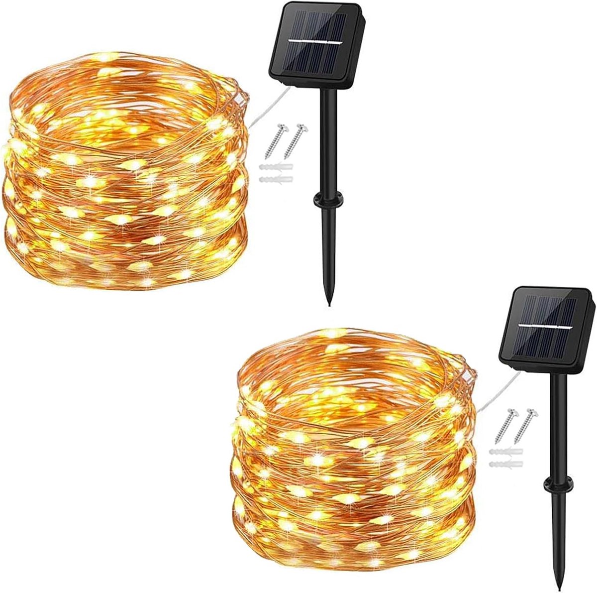 SnelShoppen - 2x Solar Fairy Lights Buiten 120 LED 12 Meter Waterdicht Koper Draad 8 Modi Tuinverlichting voor Trouw, Feest, Balkon, Patio, Tuin, Poor