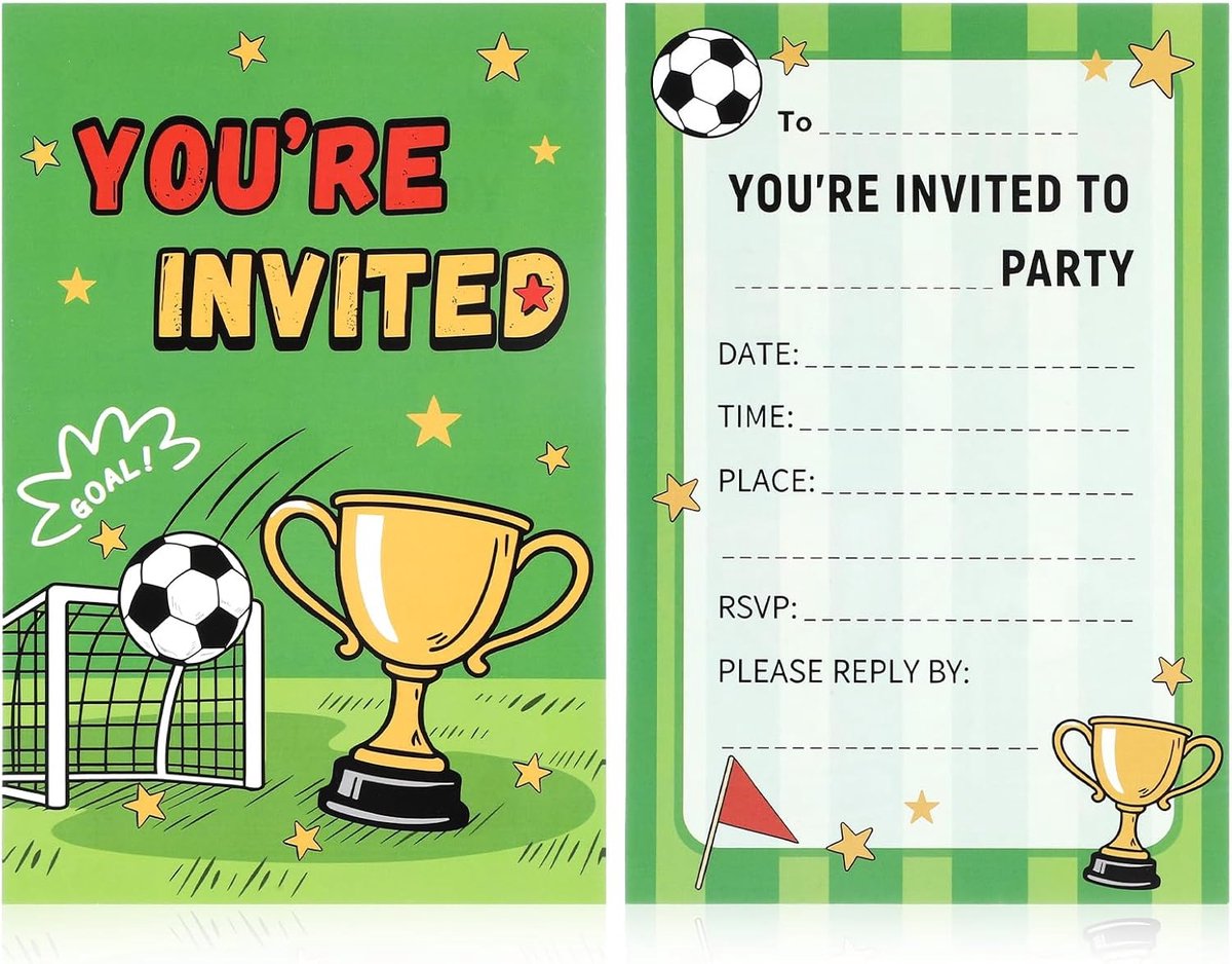 SnelShoppen - 40 STKS Voetbal Party Uitnodigingen met Enveloppen, Voetbal Thema Verjaardag Uitnodiging Kaarten 15x10cm voor Kinderen, Feest, Verjaarda