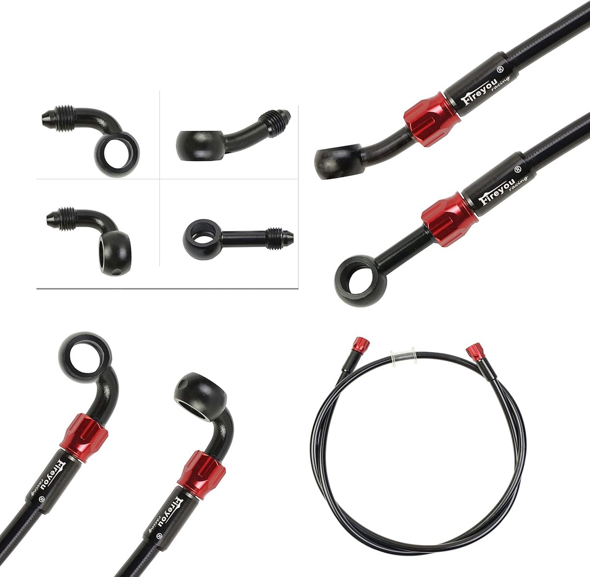 SnelShoppen - Motorfiets Remslang Gevlochten 400-2400mm AN3 Hydraulische Koppeling Slang voor ATV Dirt Pit Street Road Bike, Inclusief Verwijderbare B