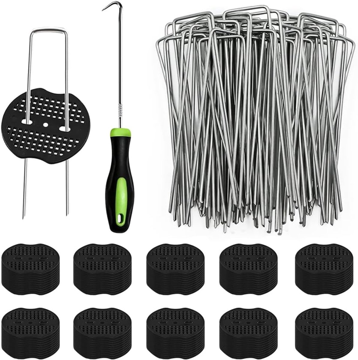 SnelShoppen - Weed Cloth Ground Anchors 100pcs + 100 Washers - Anti-Roest Gegalvaniseerde Grondankers voor Tuin, Kunstgras, Mulch, Camping