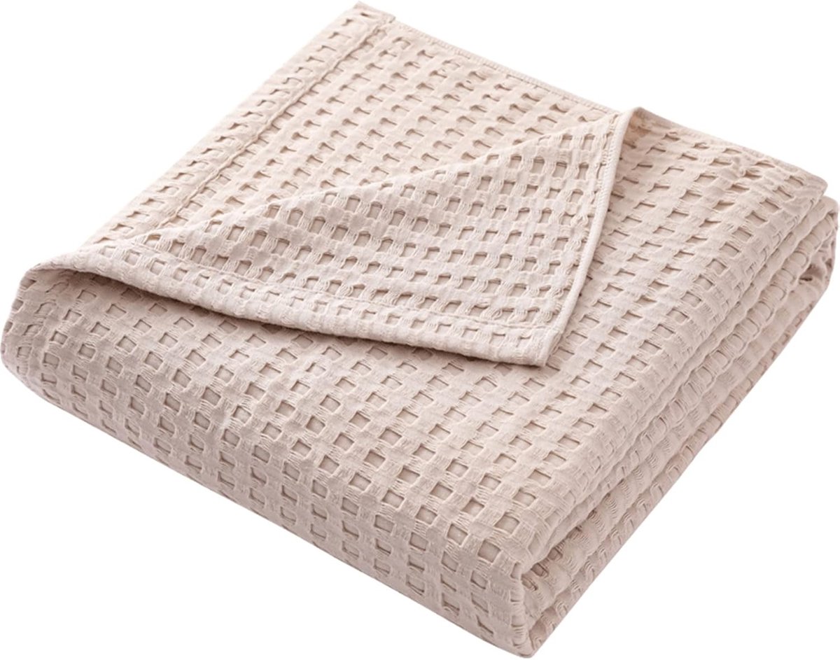 SnelShoppen - Waffle Pique Bedspread 100% Katoen, Fluffy Dekentje, Luchtige Woonkamerdeken, Zachte Zomerse Sfeer, Wafel Look, Kaki, 200x230 cm - Perfe