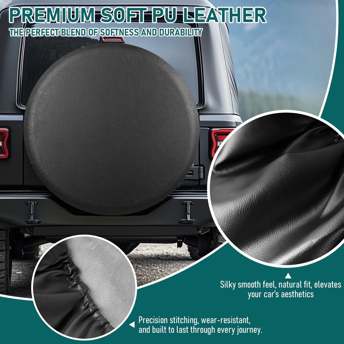 SnelShoppen - Vervangende Bandenhoes Universele Pasvorm voor Jeep, Trailer, RV, SUV, Truck, 22 inch, Weerbestendige Bandenbeschermers Zwart