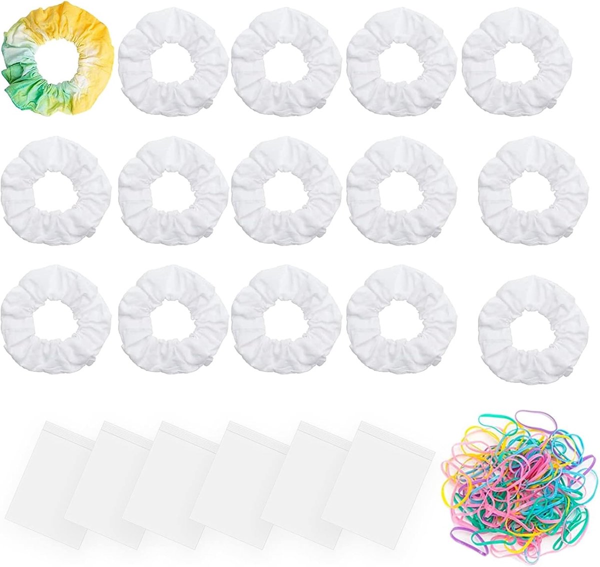 SnelShoppen - 15 Stuks Witte Katoenen Scrunchies - Elastische Tie Dye Haarbanden - Meisjes Haaraccessoires - DIY Haar Ties voor Feest, School en Dagel