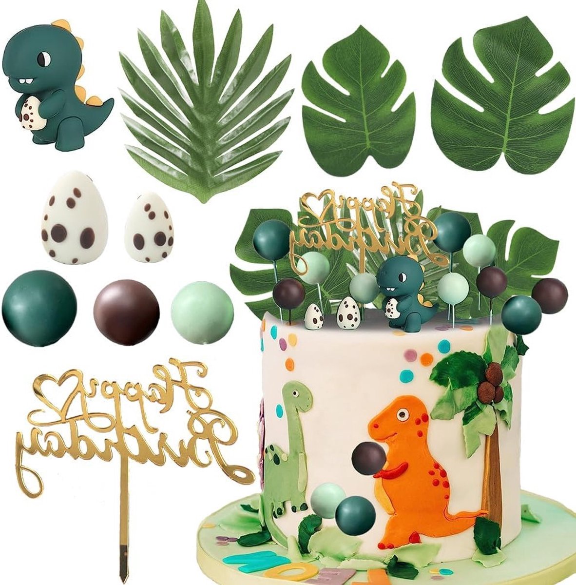3D Dinosaur Cake Decoratie voor Jungle Verjaardag - 25 Stuks Taarttopper voor Jongens en Meisjes, Feestdecoratie en Verjaardagsversiering