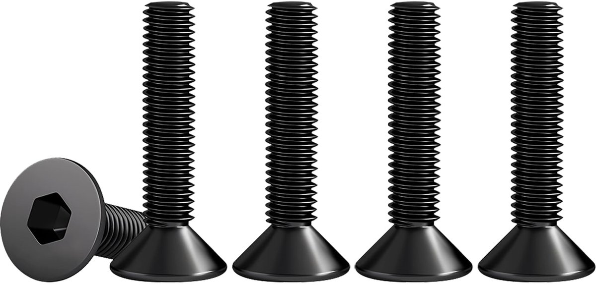 SnelShoppen - 50 Stuks Drenky M4 X 25mm Verzonken Schroeven met Zeskantkop - Rvs A2 V2A - Volledige Draad - DIN 7991 / ISO 10642 - Zwart - Voor Bouw,
