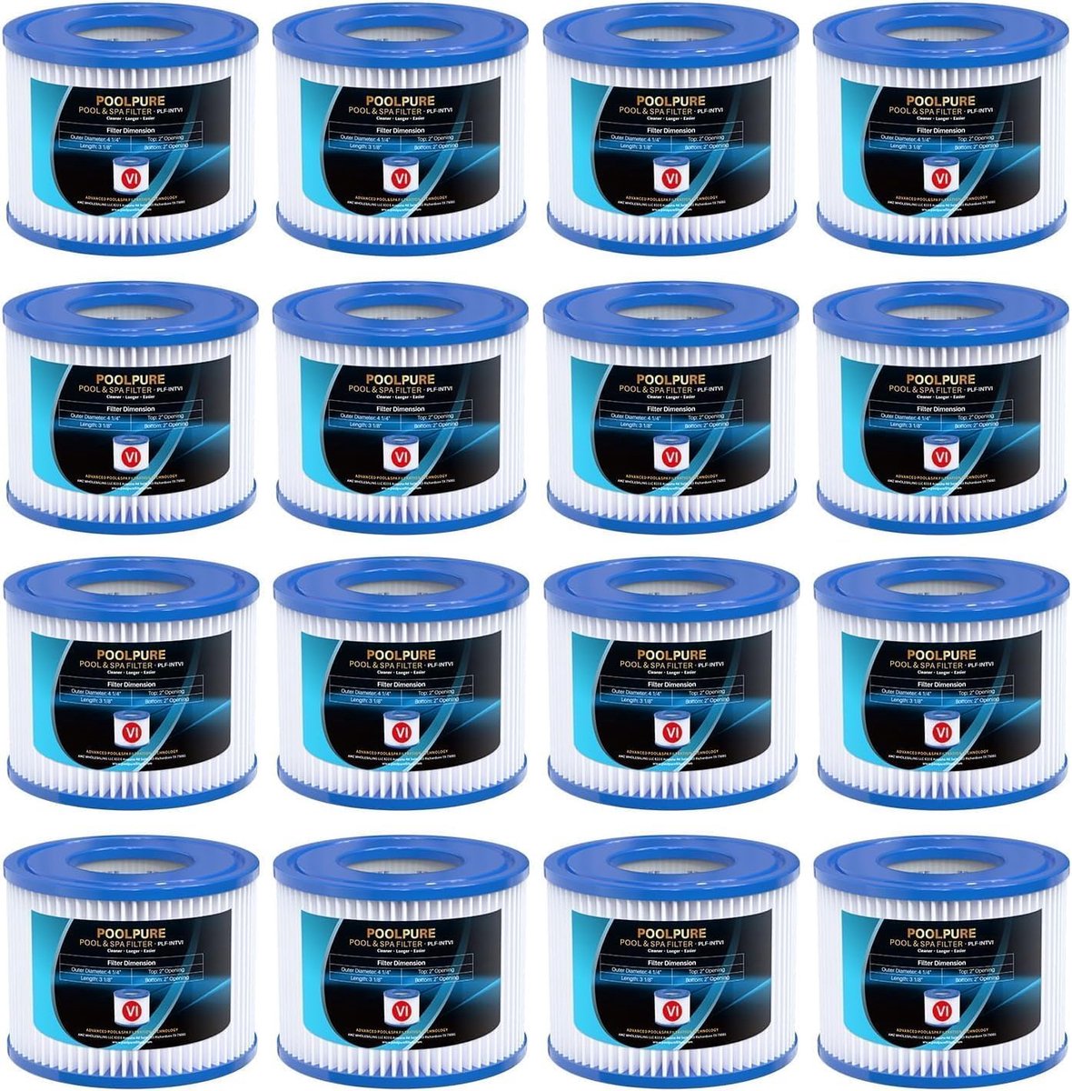 SnelShoppen - POOLPURE Filter VI voor Zwembad, Filterpatronen VI voor Lay-Z-Spa Miami, Monaco, Vegas, Originele Cartridge Vervangingen BW58323, 16 Stu