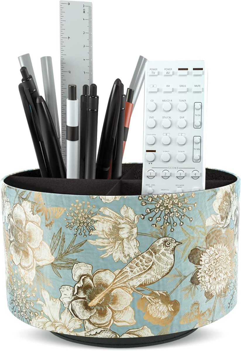 SnelShoppen - Multifunctionele Ronde Pennenhouder van Leer, 360 Graden Draaiend, Remote Control Houder, Desk Organizer voor Pennen en Kantoorbenodigdh
