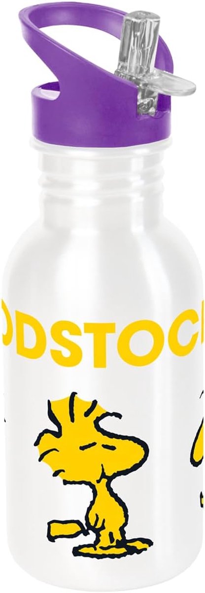 SnelShoppen - Drinkfles Sport 500ml RVS Peanuts Woodstock met Rietje, Kindvriendelijk, Ideaal voor Sport en Dagelijks Gebruik, Leuke Kleur, Voor Kinde