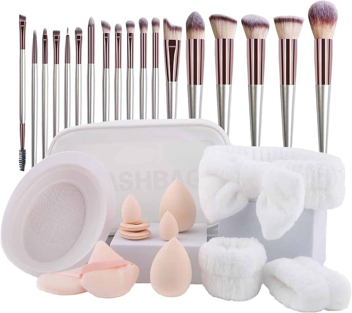 SnelShoppen - Makeup Brush Set - 31 Reis Make-up Tools met Spons, Poederkap, Borstelreiniger, Professionele Gezichtsborstels voor Foundation, Poeder,