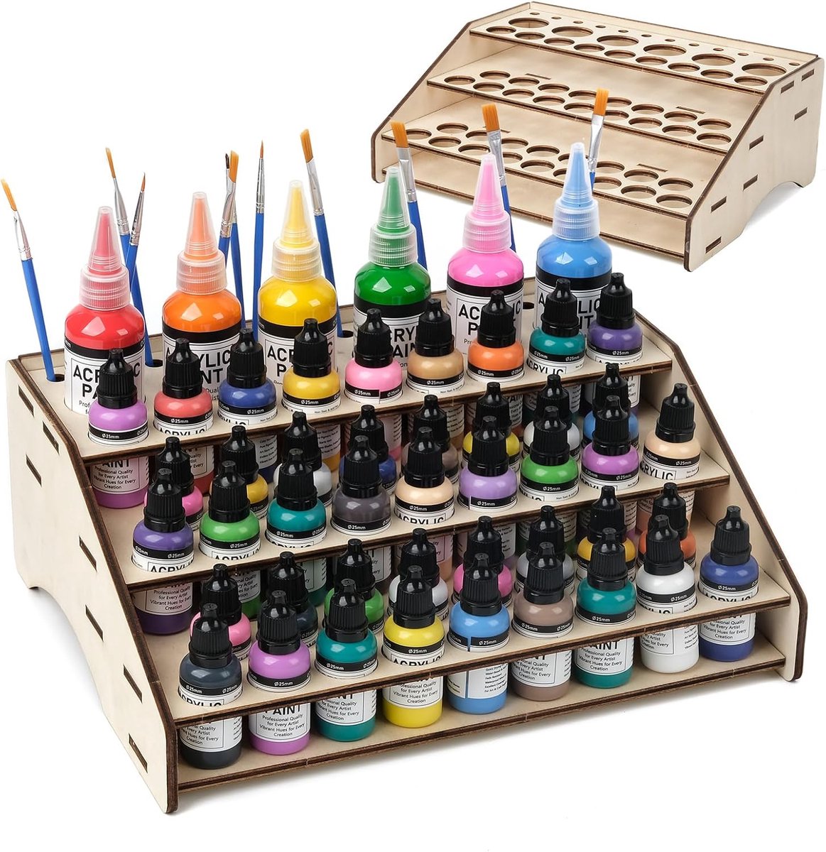 SnelShoppen - Houten Verf Fles Organiser voor Tafelverven en Modelbouw met 61 Gaten (Ø36/26/9 mm), Kleur Organiser voor Modelbouw en Verfprojecten