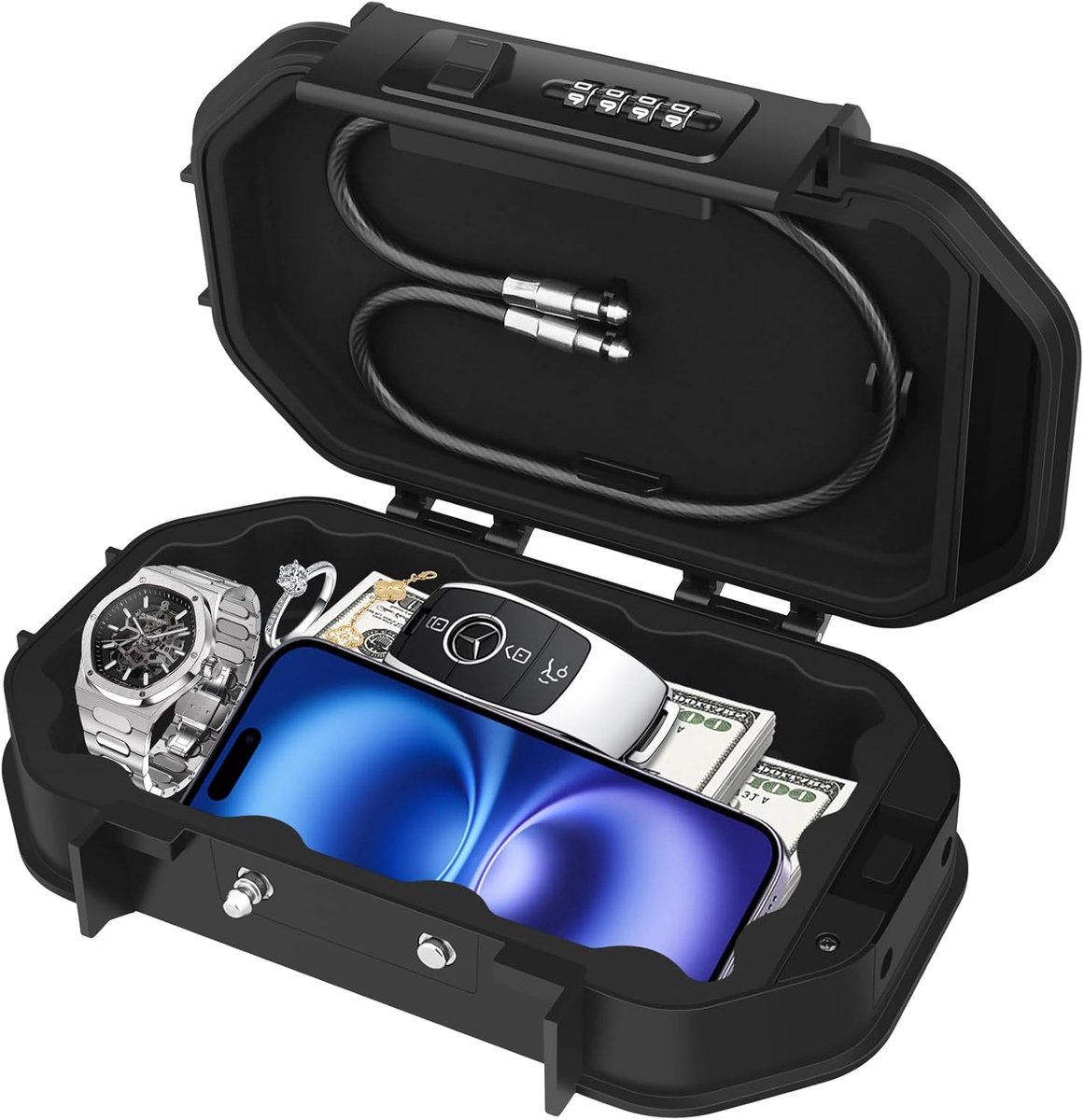 SnelShoppen - IP68 Waterdichte Mini Kluis met 4-Cijferige Combinatiecode, Afneembare Kabel, Dubbel Slot, Snij- en Impactbestendig voor Strand, Camping