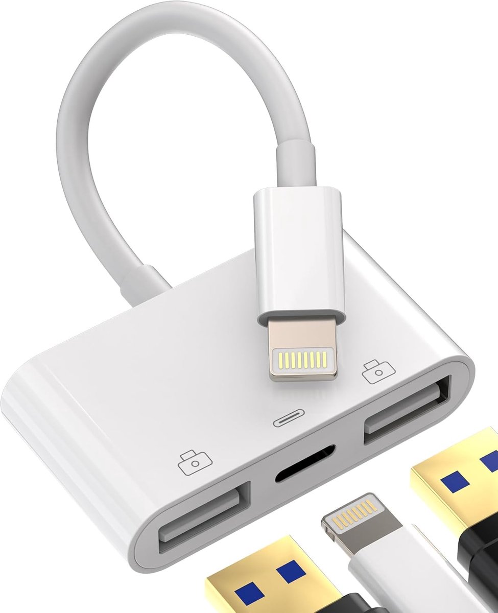SnelShoppen - USB naar Lightning Adapter 3-in-1 Oplaadkabel USB A Verbinding Camera OTG 3.0 voor iPhone en iPad MFI Gecertificeerd - Snelle Gegevensov