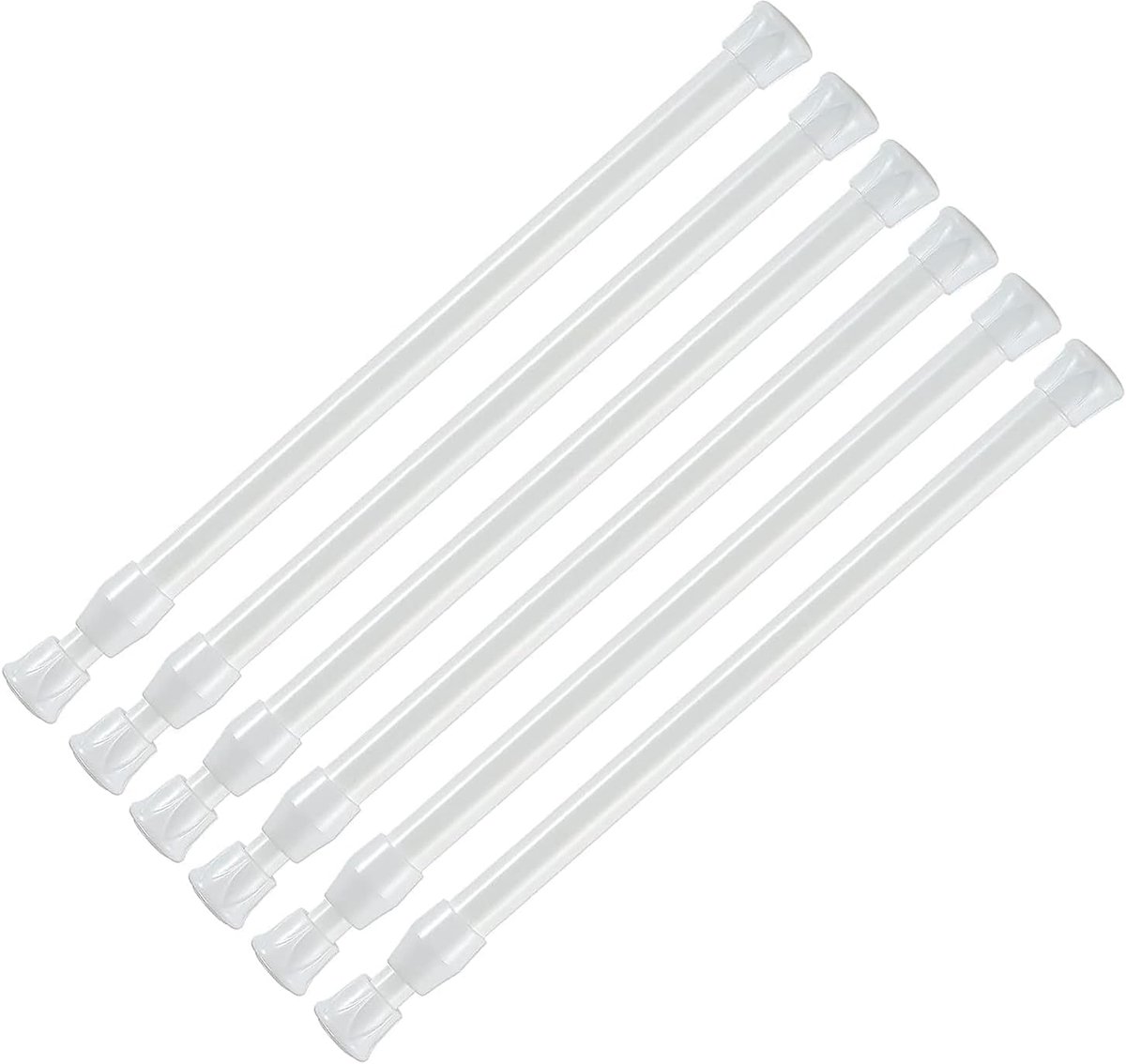 SnelShoppen - 6 Pcs Tension Rods 18-28cm Verstelbare Tension Pole voor Gordijnen, Kledingrail voor Kast, Badkamer, Slaapkamer, Wit, Geen Boren Nodig
