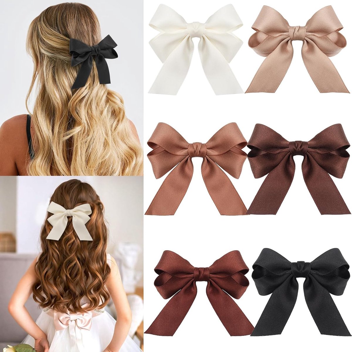 SnelShoppen - 6 Stuks Kleine Haar Garlends, Zachte Satijnen Strik Haarclips voor Vrouwen, Meisjes en Tieners, Antislip Klemmen voor Krullend Haar, Acc