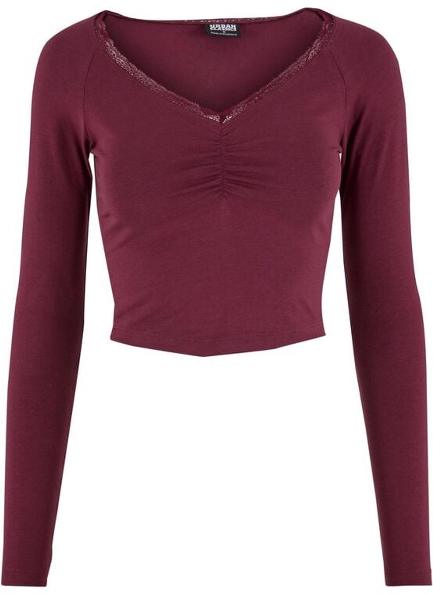 Urban Classics Ladies Short Lognsleeve Lace Shirt Dames Shirt met lange mouwen – XL Rood