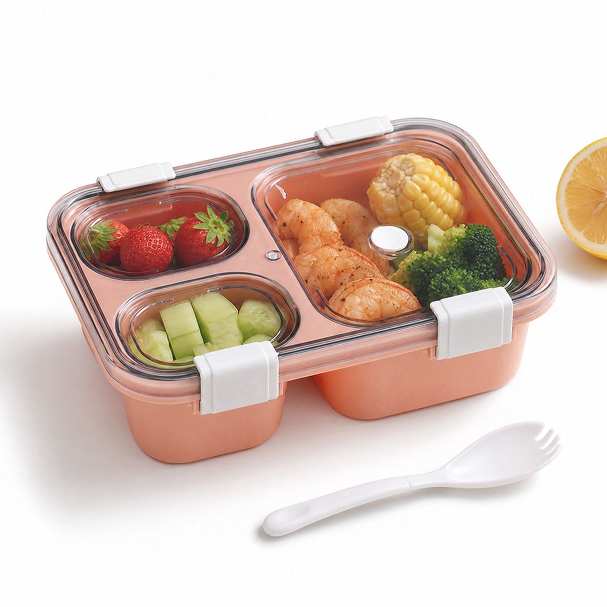 VHV-Stijlvolle Bento Lunchbox met Vakken - Lekvrije Broodtrommel met Transparant Venster - Duurzame BPA-vrije Maaltijdcontainer voor Werk en School - 850ml - 25x15x6.5cm - Luxe Design