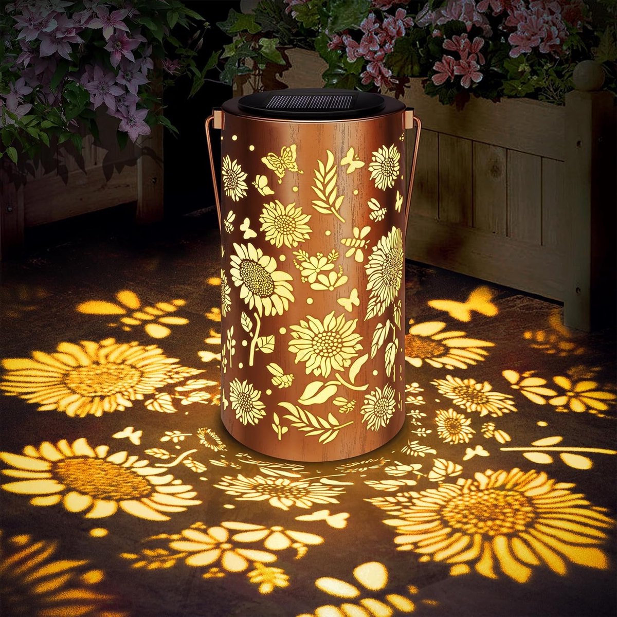SnelShoppen - Solar Buitenlamp, Hangende Tuin Decoratie Zonnebloem Licht, IP65 Waterdichte Retro LED Solar Lamp, Balkon Patio Tuin Tafel Lawn Camping