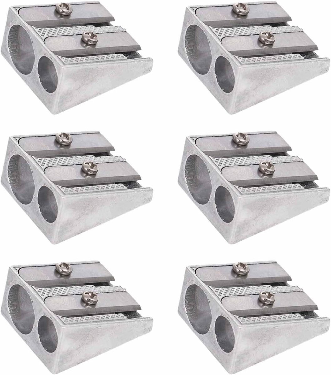 6 Stuks Dubbel Gat Potloodslijper van Metaal, Compacte Aluminium Slijper voor School en Kantoor, Ideaal voor Teken- en Schrijfprojecten