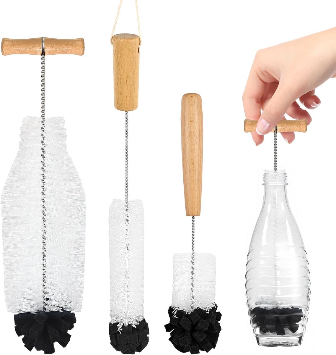 SnelShoppen - Bottle Brush Set voor Glazen Flessen, Lange Borstel, Ideaal voor SodaStream Glazen Fles, Krasvrije Flessenreiniger, 3-delige Set voor Ba