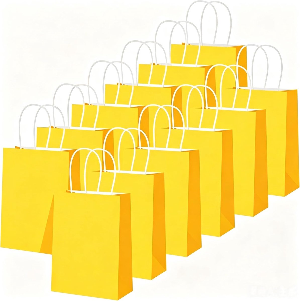 SnelShoppen - 12 Stuks Gele Kraft Papier Gift Bags met Handvatten 21x15x8 cm - Perfect voor Kinderfeestjes, Treat Bags, Favour Bags en Verpakking
