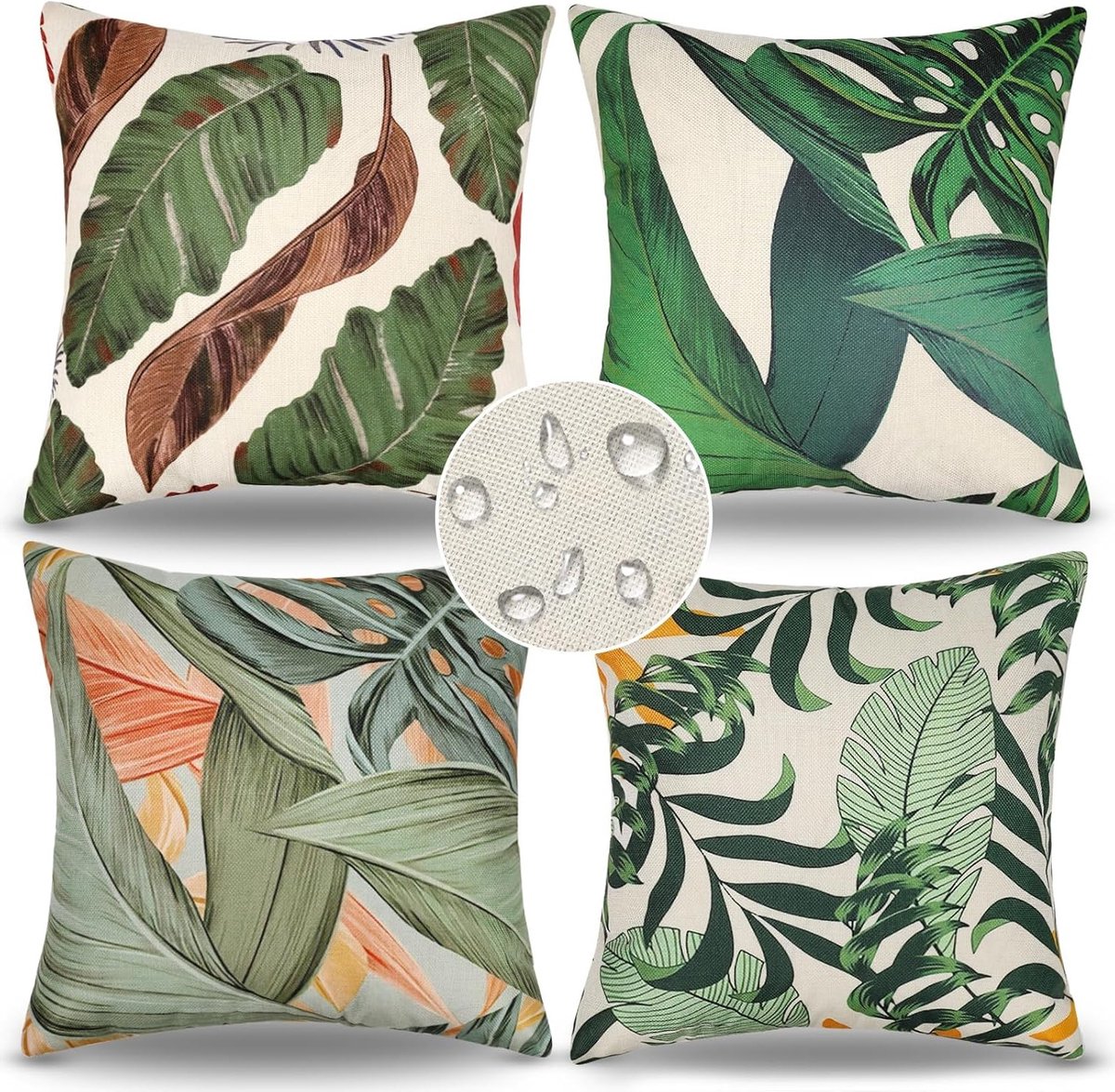 Zomer moderne linnen kussenhoezen 40 x 40 cm set van 4 voor woonkamer en tuin decoratie met groene bladeren
