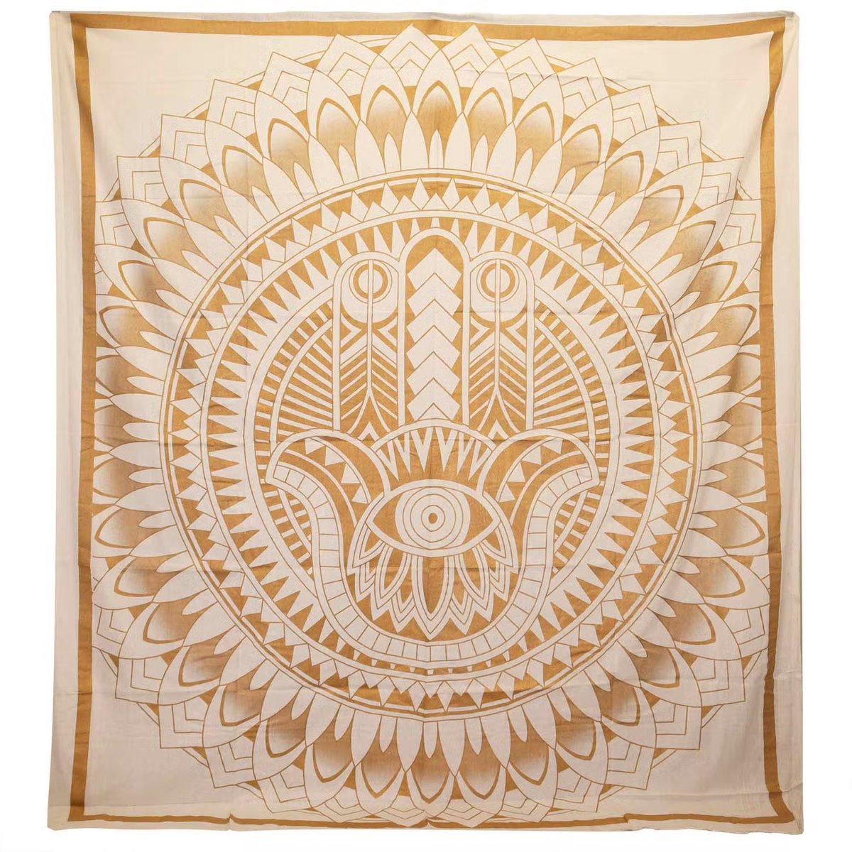 Katoenen Bedsprei & Wandkleed – Hamsa – 200 x 230 cm – Wit Goud