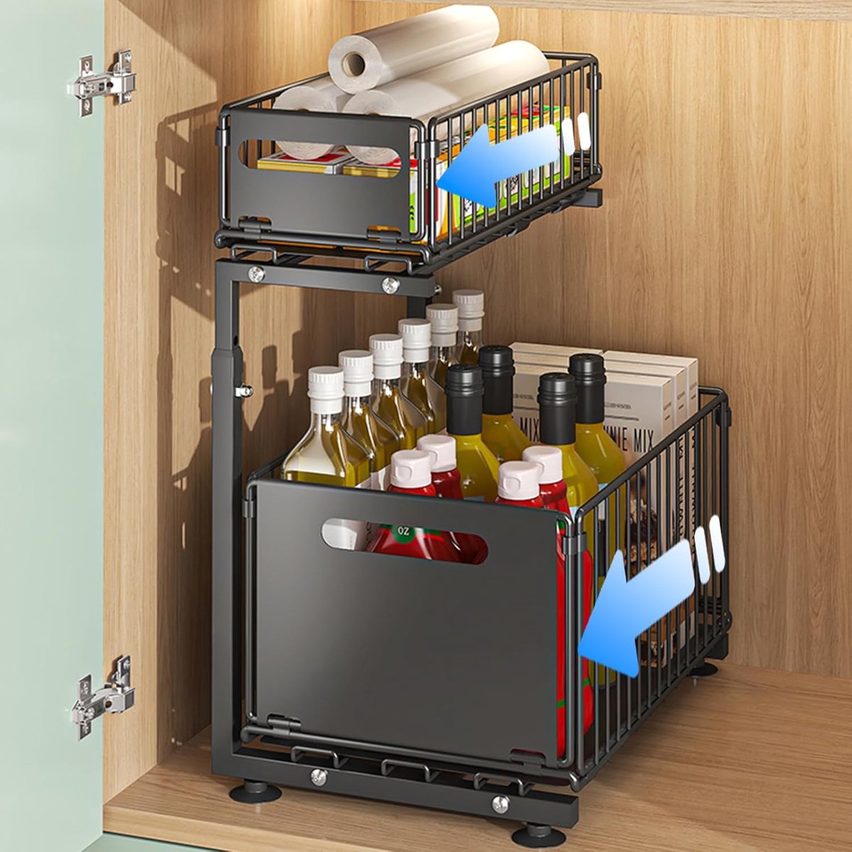 Thijox - Onder de Gootsteen Opbergrek 2-Laags Uittrekbaar Metaal Organizer voor Keuken en Badkamer - Multifunctionele Kast voor Kruiden en Schoonmaakm