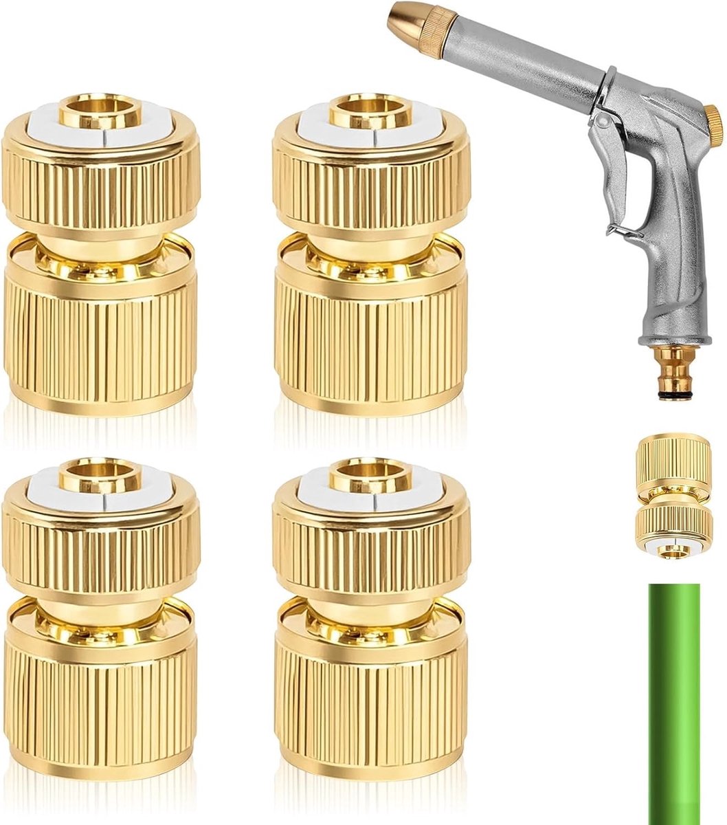 SnelShoppen - 4 Stuks 1/2 Inch Messing Slangconnectoren - Snelle Slang Einde Aansluitingen voor Tuin, Keuken en Buiten - Duurzaam en Corrosiebestendig