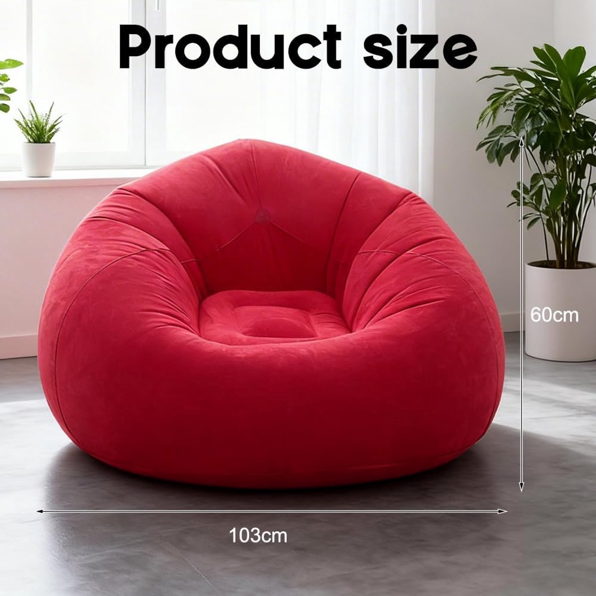 SnelShoppen - Inflatable Bean Bag Stoel - Ergonomische Air Sofa voor Binnen - Rood - 105x105x60 cm - Duurzaam PVC - Perfect voor Woonkamer, Slaapkamer