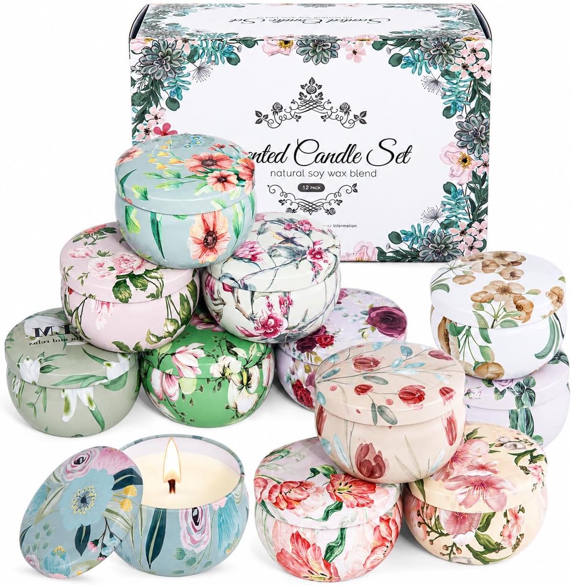SnelShoppen - 12 Stuks Geurkaarsen Set voor Vrouwen - Natuurlijke Bloemengeur - Decoratieve Kaarsen voor Verjaardag, Bruiloft en Nieuw Huis - 70g per