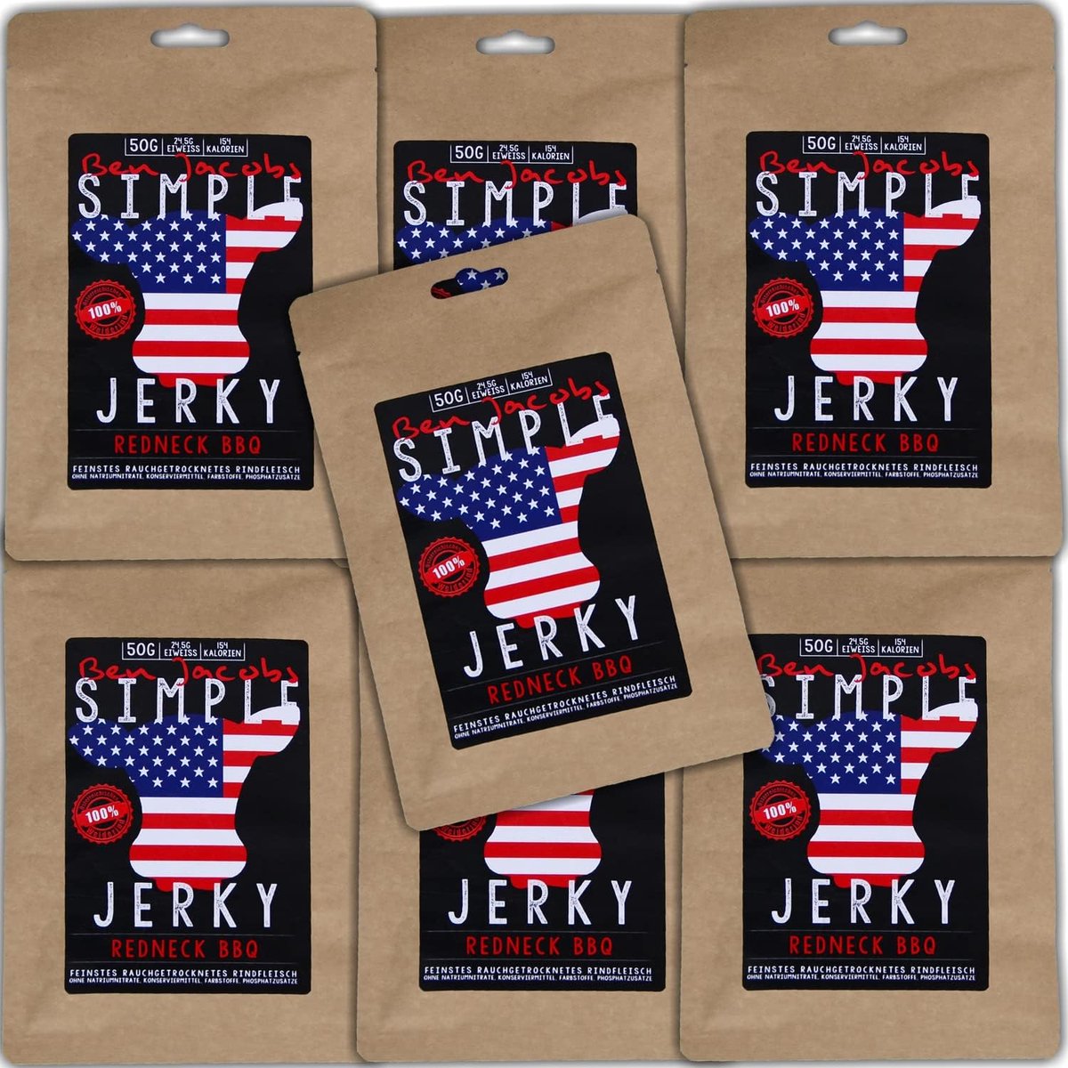 SnelShoppen - Beef Jerky Sample Box - 5 x 50 g Handgemaakte Gedroogde Vlees, Premium Rundvlees Zonder Conservanten, Perfect Voor Feest, Camping, Snack