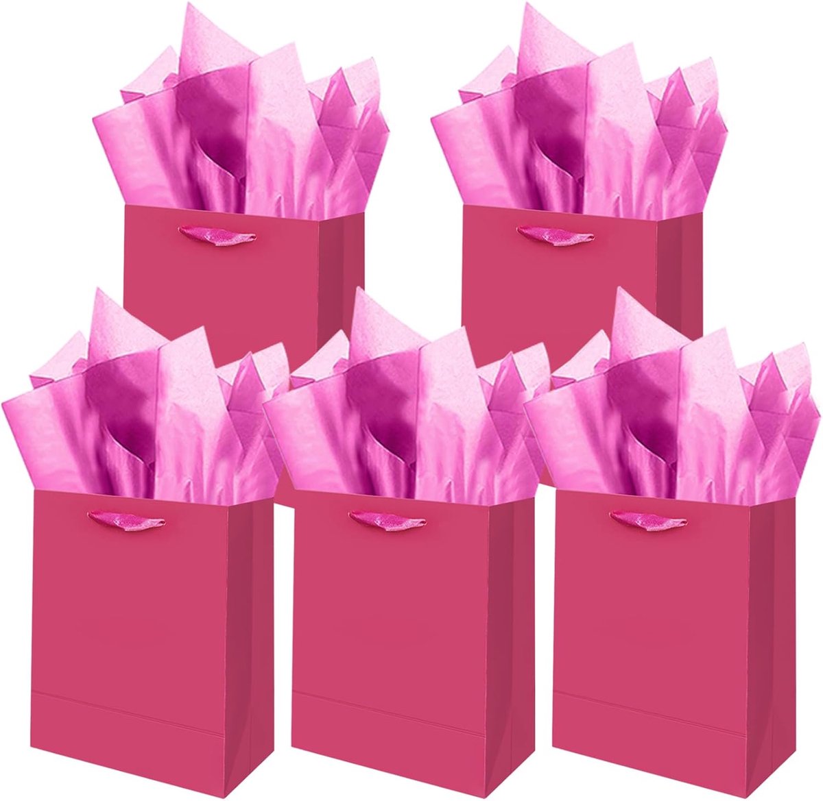 SnelShoppen - Lichtroze Cadeautassen Medium 20x11x24 cm - 5 Stuks Gemaakt van Karton met Witte Riemen voor Bruiloft, Verjaardag en Feest Supplies