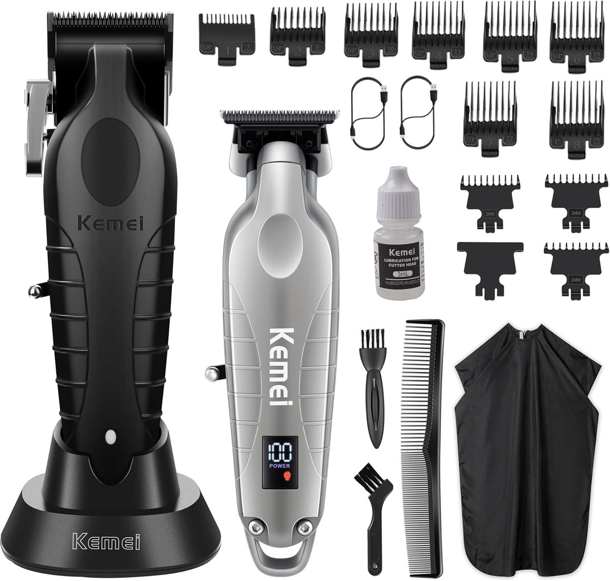 SnelShoppen - Professionele Haartrimmer en Trimmer Set voor Mannen - Draadloze T-Blade Trimmer met LED Display - 11 Gids Kammen - Perfect voor Thuisge