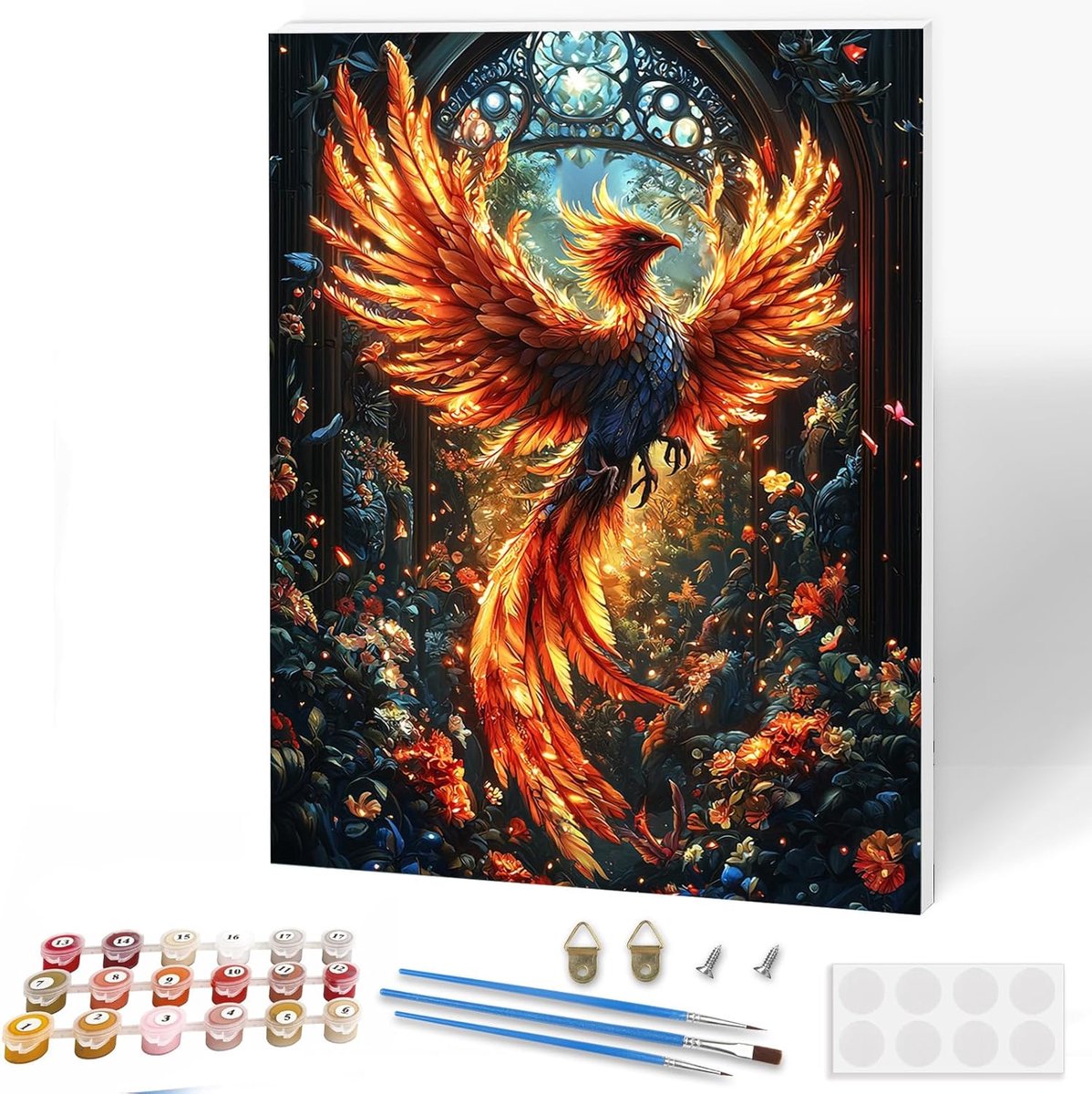 SnelShoppen - Paint by Number voor Volwassenen - Phoenix Schilderij op Canvas met Acrylverf en Penselen - DIY Kunstset voor Beginners