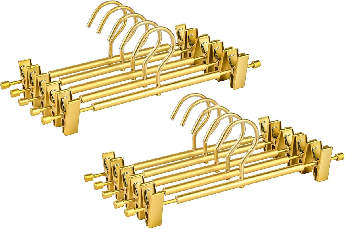 SnelShoppen - 20 Premium Matte Gouden Aluminium Broekhangers 31cm - Lichtgewicht en Stevig - Antislip Clips - Voor Broeken, Rokjes en Kleding - Ideaal