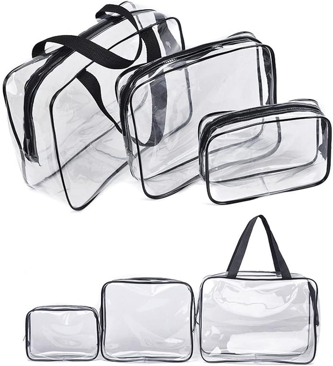 SnelShoppen - Transparante Toilettas 3-in-1 - Waterdichte Cosmetica Tas - Duidelijk PVC Reisbagage - Zwart - Voor Vakantie, Zakenreizen en Organisatie